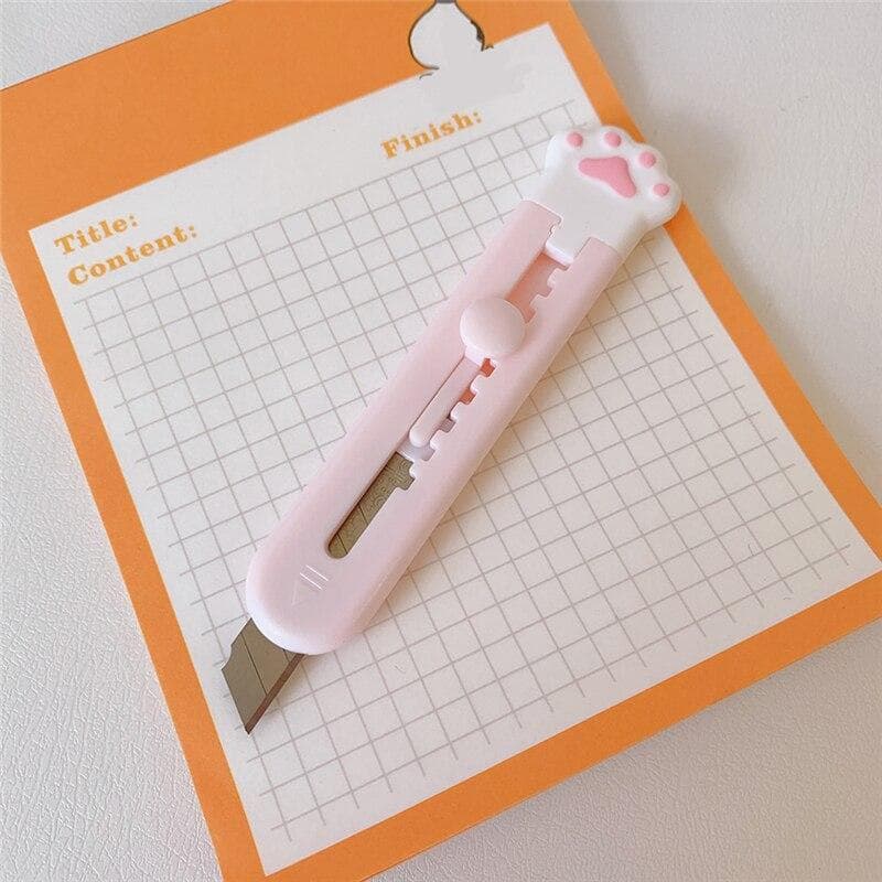 1 Pcs Cute Kawaii Mini Pocket Cat Paw Art Utility Knife Express Box Knife Paper Cutter Craft Wrapping Refillable Blade Stationery pink