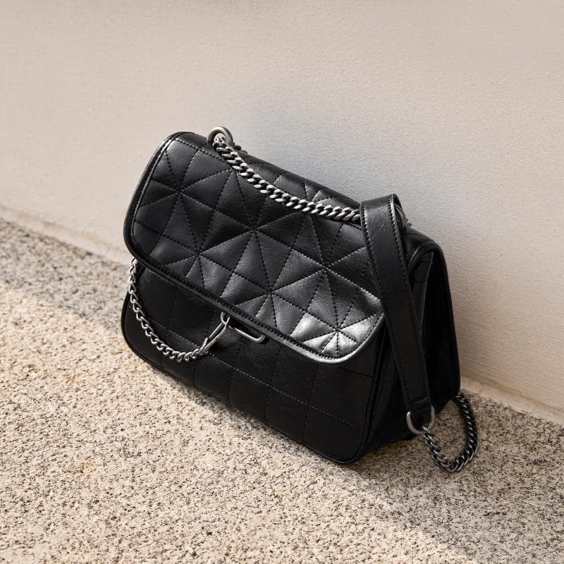 Black Chain Bag, Women's Crossbody Bag, Women's Small Square Bag, High-end Leather Women's Bag 26*19*10cm