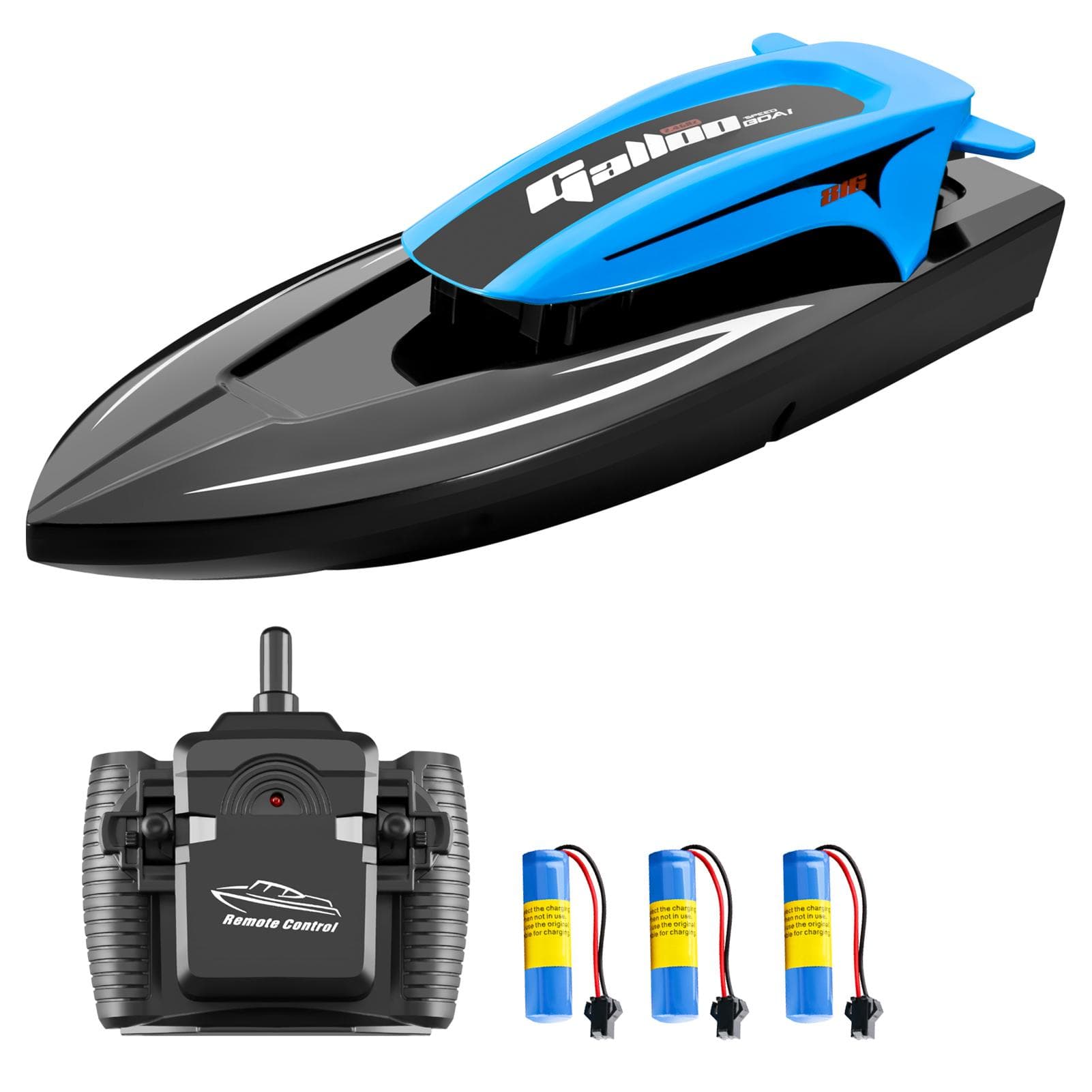 Remote Control Boat, 2.4G 20km/h High-Speed Waterproof Remote Control Speed Boat with LED Lights 3 Battery blue