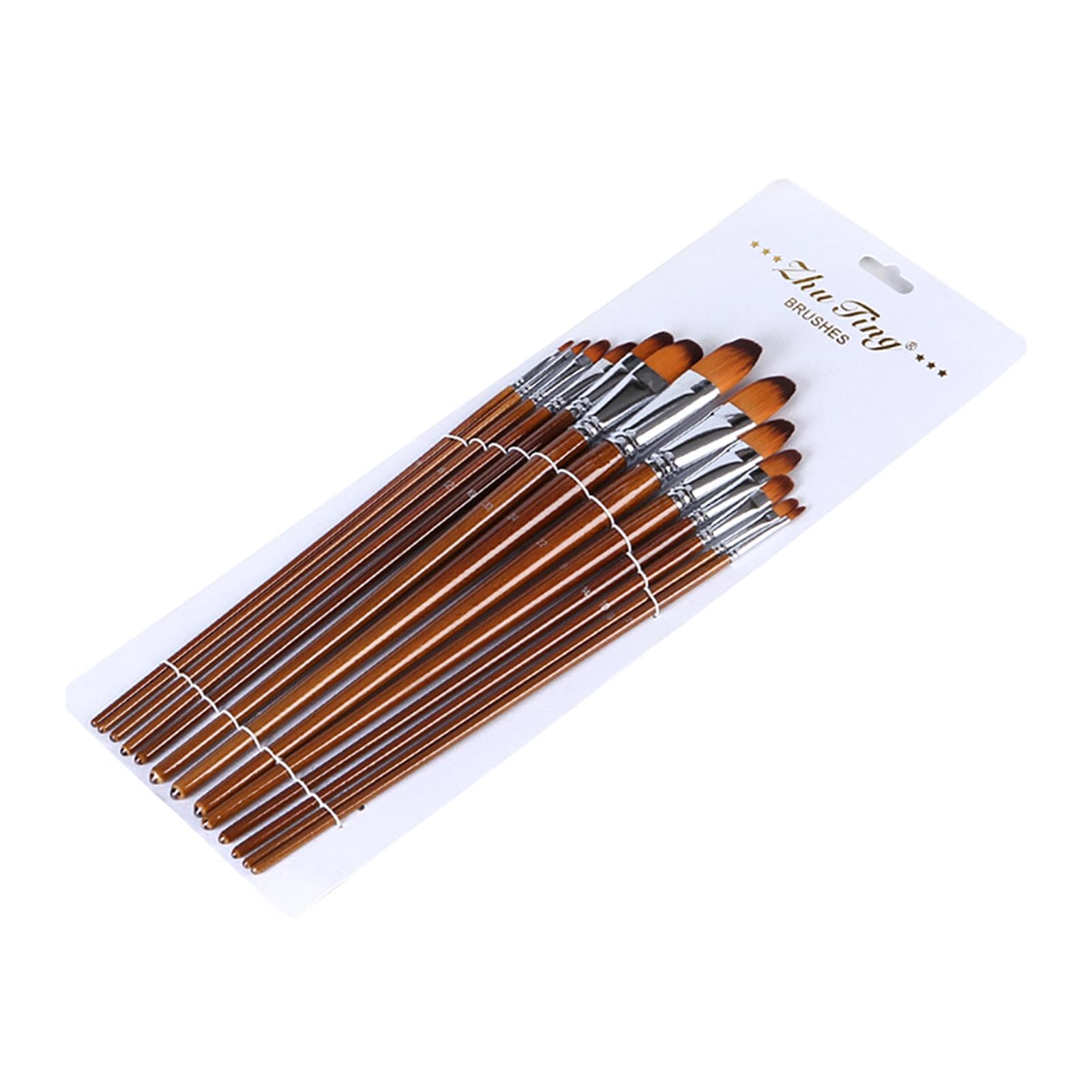 13pcs Professional Art Paint Brushes Set Long Wooden Handle Nylon Hair Paintbrush for Acrylic Oil Filbert Tip
