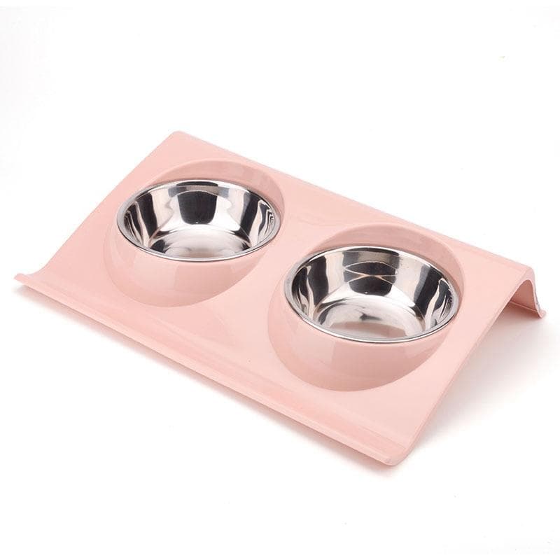 Stainless steel water bowl feeder solution dog and cat supplies double bowl pet dog and cat feeding table pink