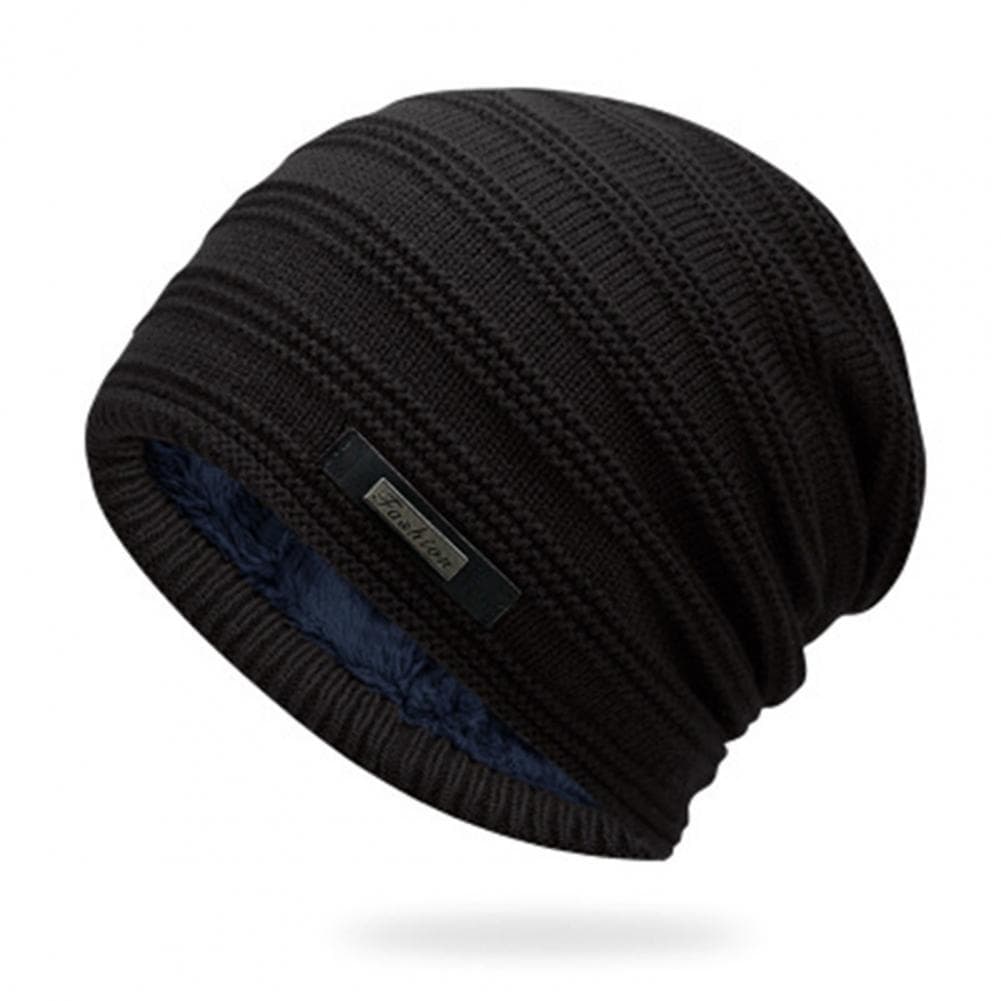 Fall Winter Unisex Piled Hat Baggy Solid Color Knitted Elastic Keep Warm Good Elasticity Thermal Insulation Outdoor Daily Wear B black
