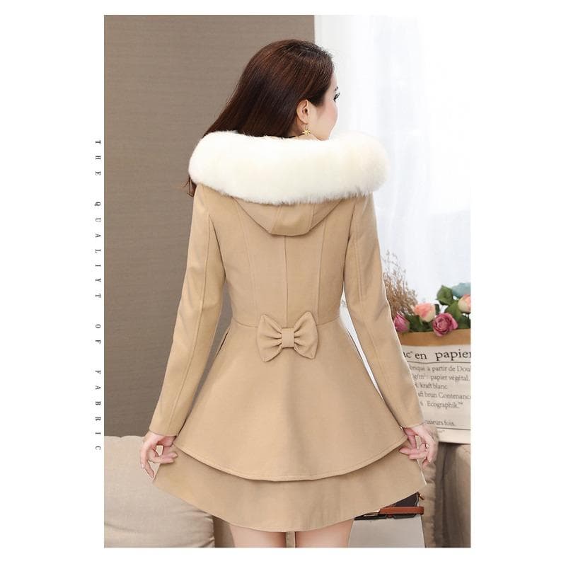 Mid-length Women's Woolen Coat Nizi Coat Autumn and Winter Contrast Color Fur Collar Skirt M