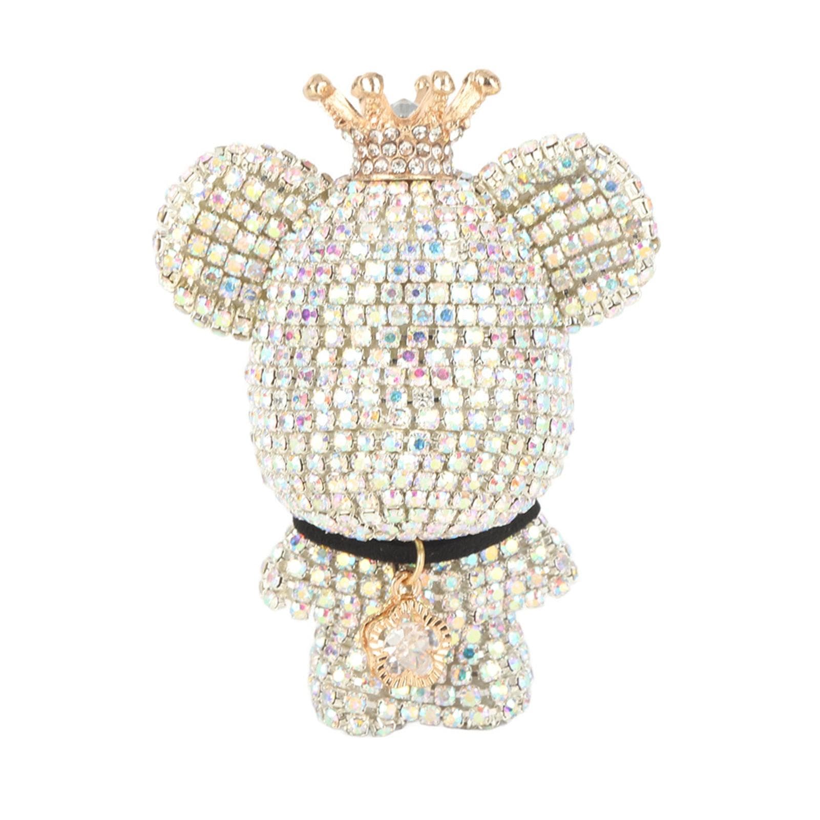 Car Air Freshener for Vent Decoration Bling Rhinestone Bear with Clip and Fragrance Tablet Car white