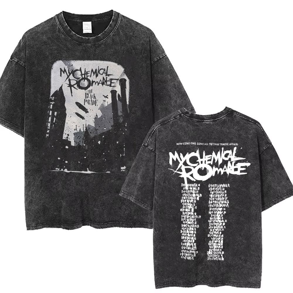 Men Women Punk Emo Rock Oversized Short Sleeve Tops Rock Band My Chemical Romance Washed Vintage Printed T Shirt M