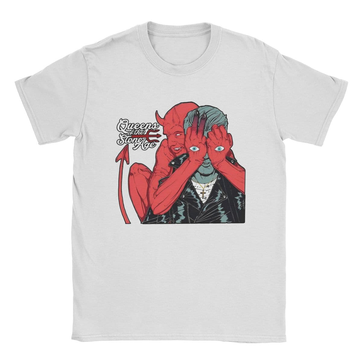 Men Queens Of The Stone Age Band T Shirts Cotton Clothes Vintage Short Sleeve O Neck Tee Shirt Plus Size T-Shirts S white