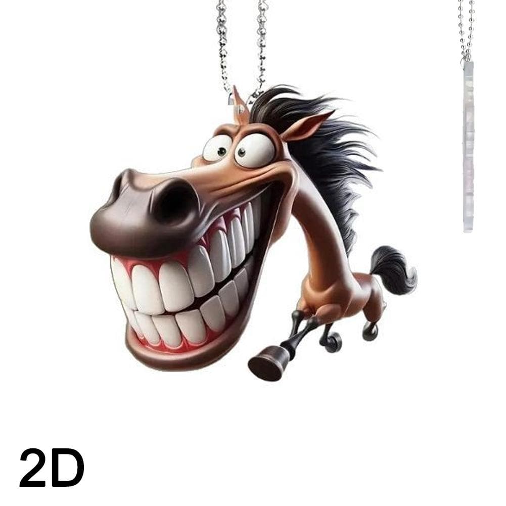 Running Horse Keychain Cartoon Creative Big Mouth Horse Keychain Mirror Rearview Pendant Keyrin Z6D0 A-One size
