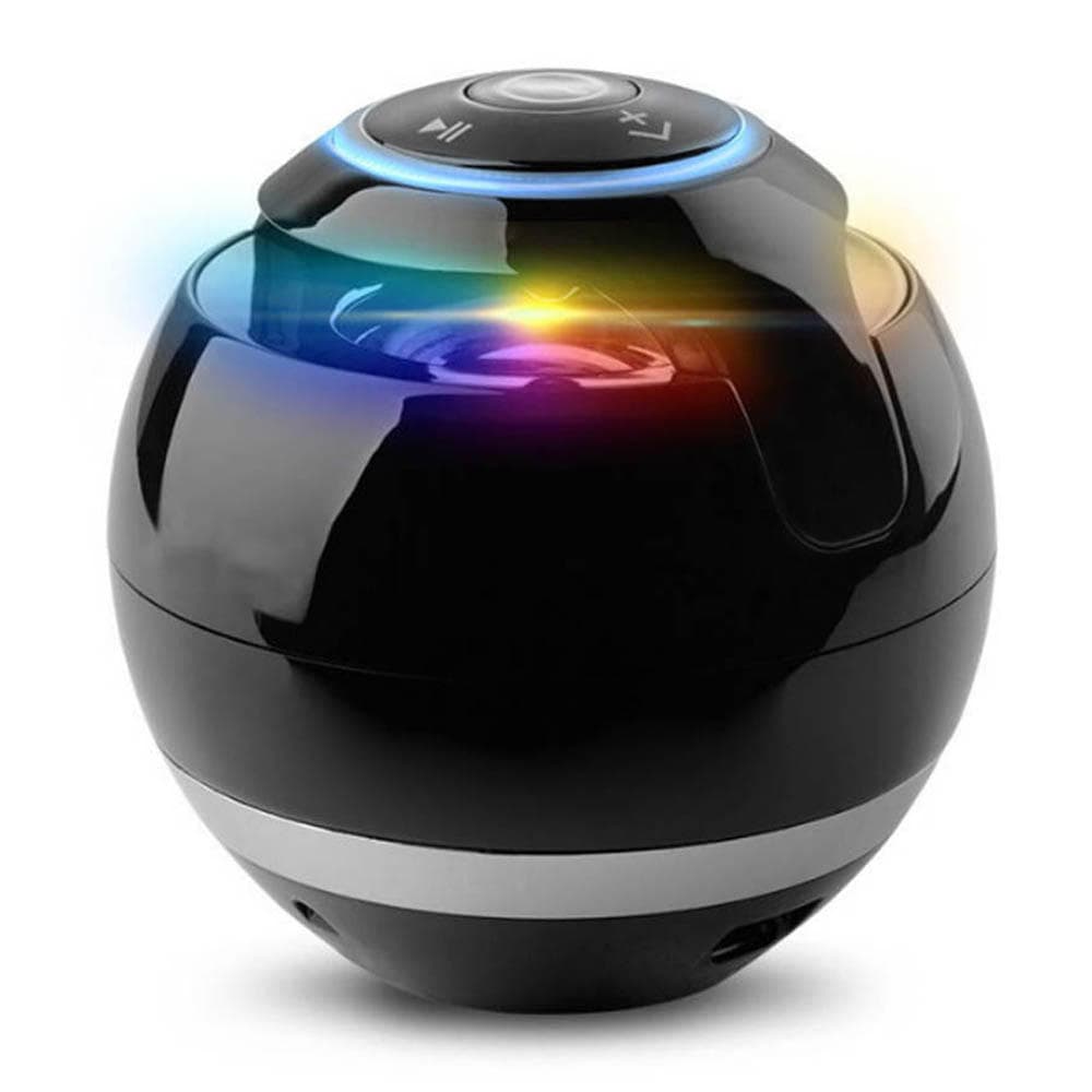 LED Portable Mini Wireless Bluetooth Speaker Round Hi-Fi with Subwoofer Indoor and Outdoor Support TF Music Player for IPhone/Android black
