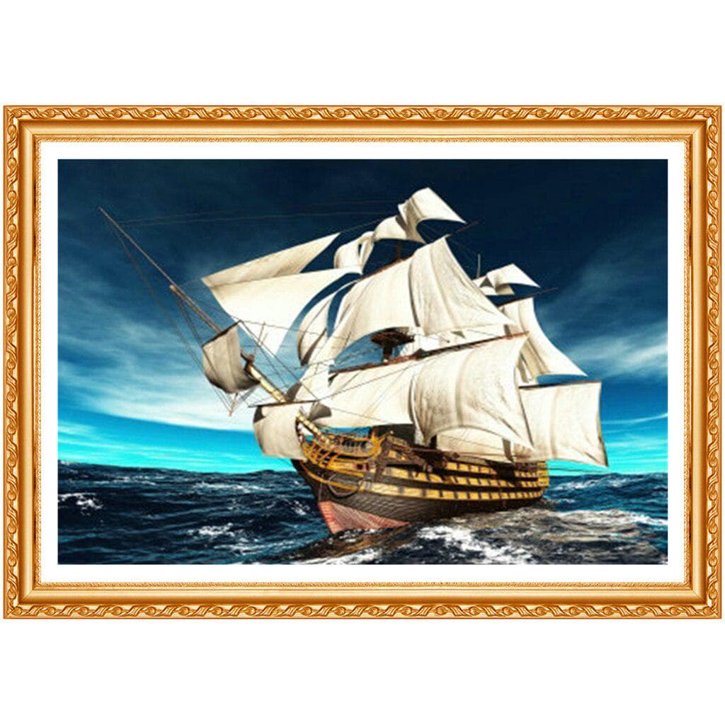 DIY 5D Diamond Embroidery Sea Sailing Round Rhinestones Diamond Painting Cross Stitch Kit 20X30CM