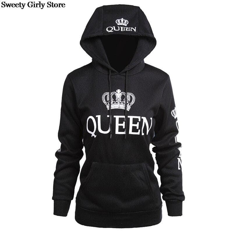 Queen Long Sleeve Hooded Sweater Casual Sweater Sexy Women Men Pullover Sweater Street Fashion S white