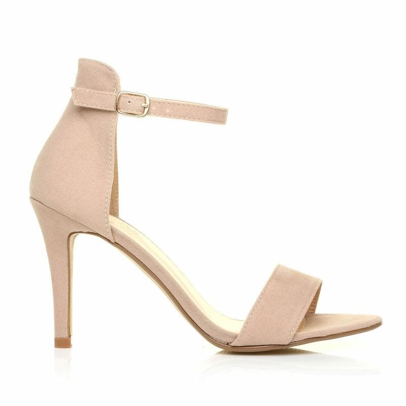 Ladies Womens Suede Mid High Heel Sandal Peep Toe Summer Casual Ankle Strap Shoes shoe 35 nude