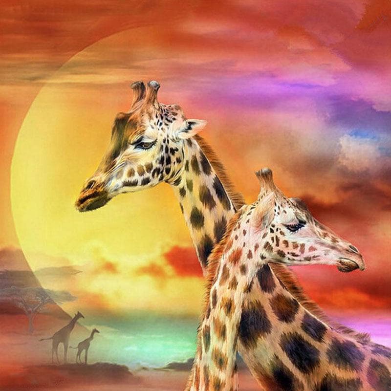 Embroidery Cross Stitch Giraffes & Sunset Home Decor Gift Round Diamond Painting Free Cross Stitch 30x30CM