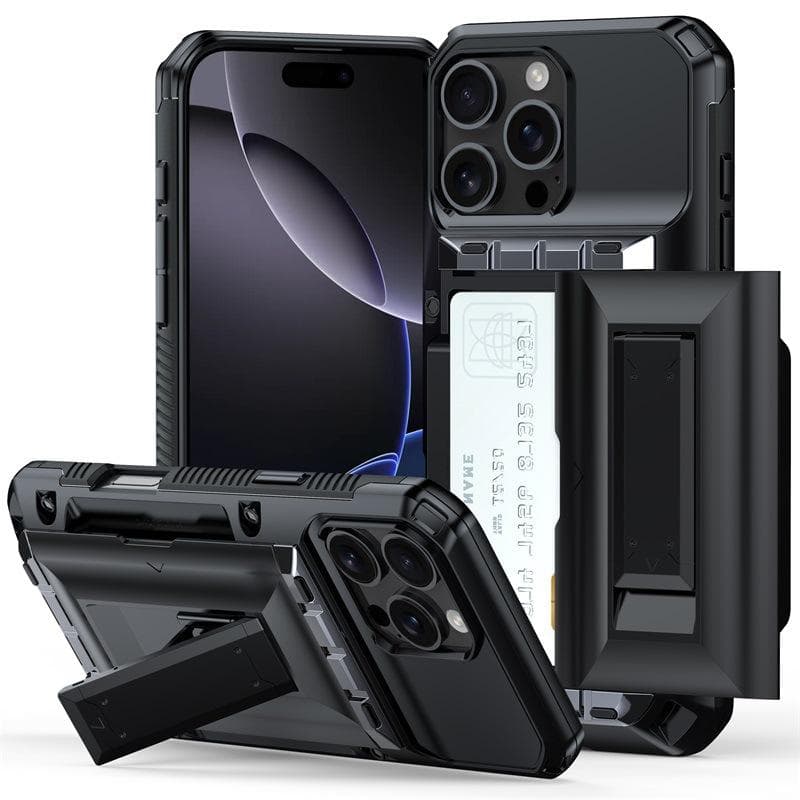 Applicable To Apple 16 Mobile Phone Case 13Pro Side Sliding Card Advanced Feel Iphone15 with Bracket Hard Case 4 iPhone11（6.1）