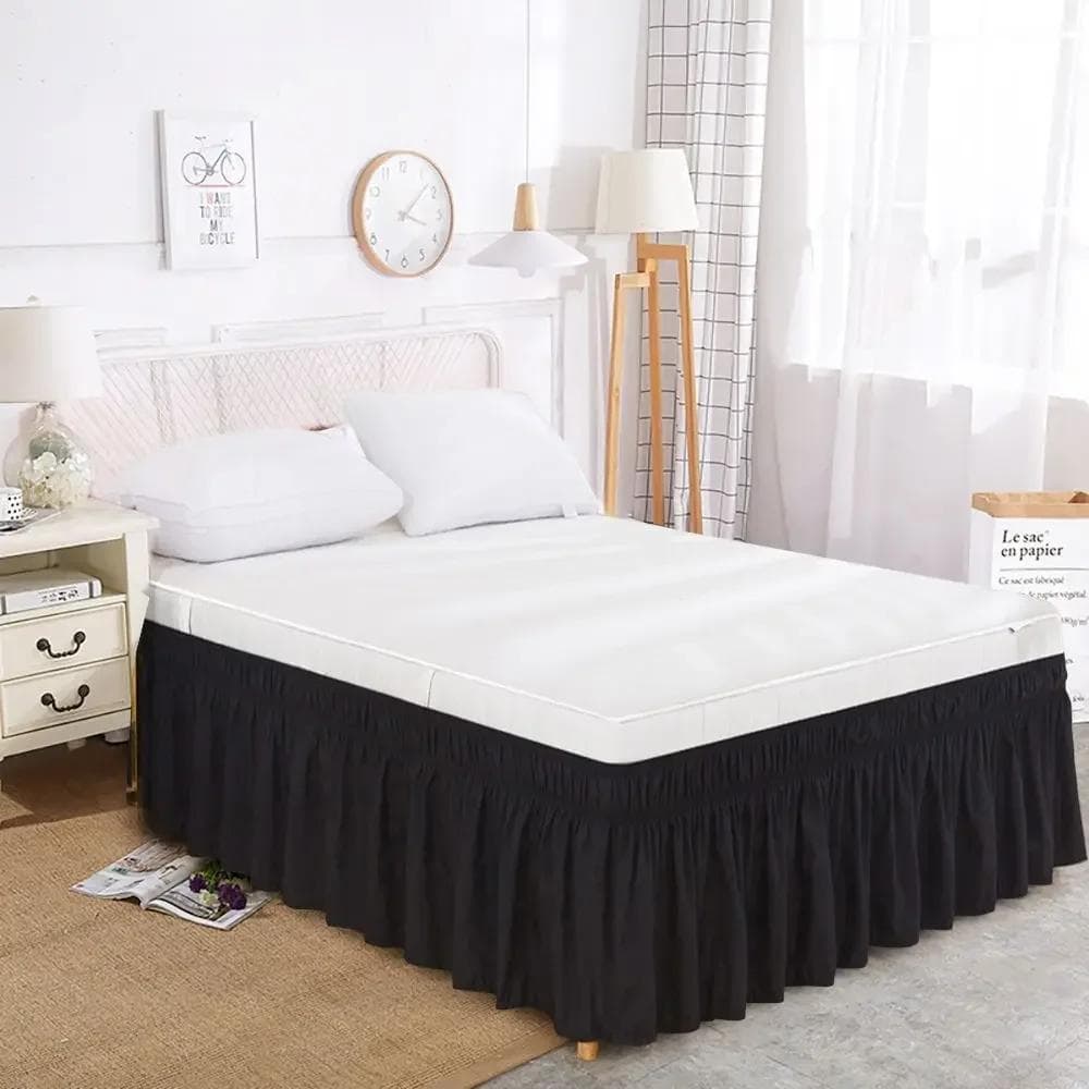 Solid Color Elastic Bed Ruffles Bed Skirt Wrap Around Style Easy Fit Drop Dust Ruffle Bed Skirts Corners Fade Resistant Full 137x193cmx38cm