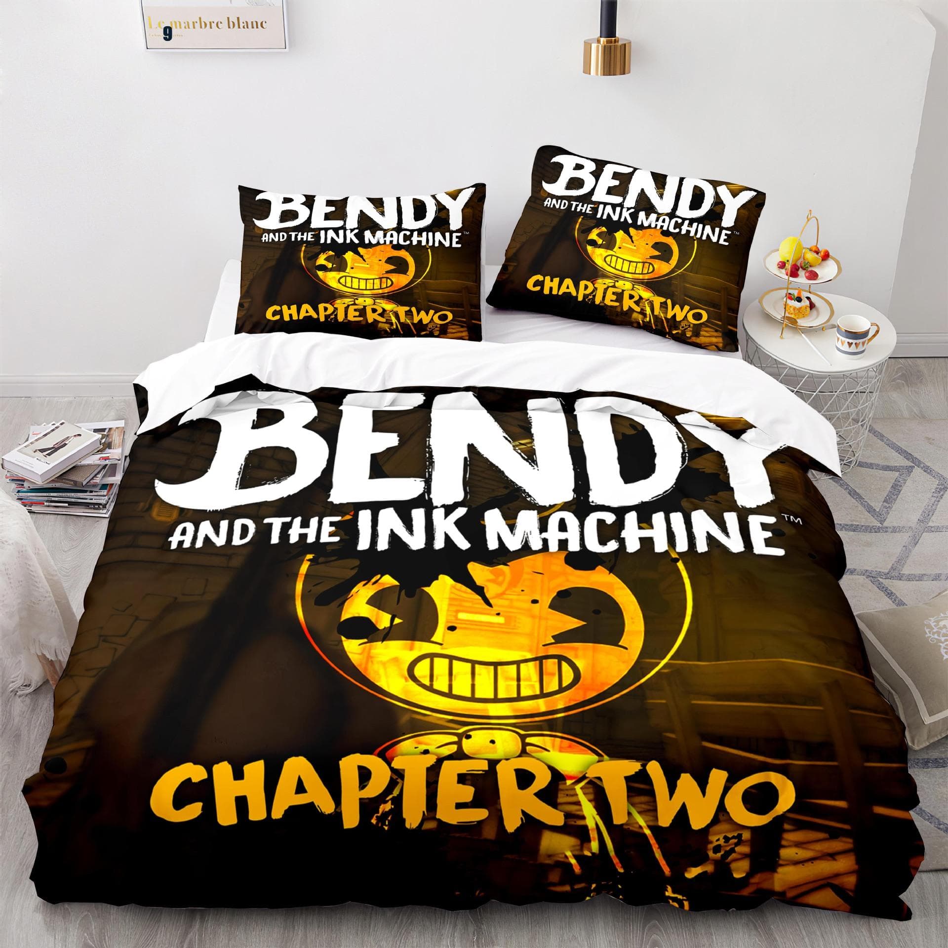 New Anime Bendy & Ink Machin Bedding Set Single Twin Full Queen King Size Bed Set Adult Kid Bedroom Duvetcover Set Home Textile US Twin 173x218cm