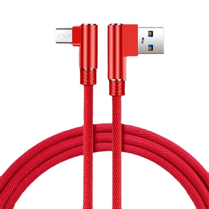 Nylon Braid 90 Degree 2.4A Fast Charging Cable Android Type C USB Data Cable For iPhone Samsung Huawei Xiaomi Mobile Phone Charger Cable 2M iPhone iPad red