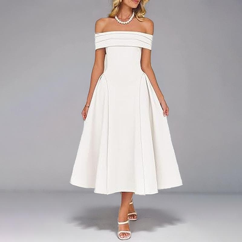 Summer Women's Fashion Off-shoulder Sexy Style One-length Solid Color Dress for Women L