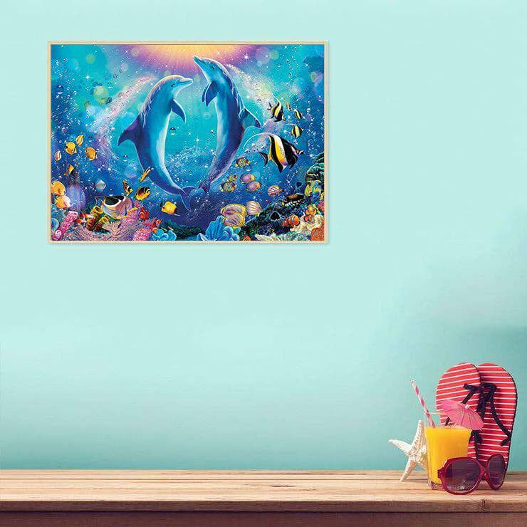Diamond Painting Lover Dolphins Full Round Diamond Mosaic Embroidery Sale Picture of Rhinestones 20X30CM