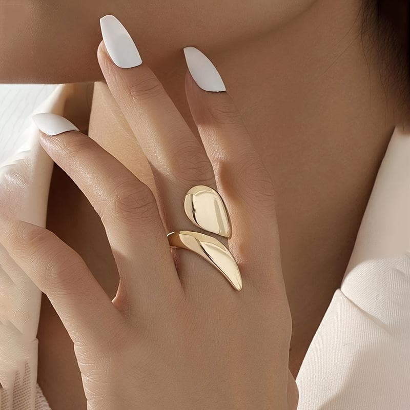Luxurious Adjustable Open Ring - Sleek Golden Polished Finish, Minimalist Chic Design, Perfect Date Night Gift, Statement Fashion Accessory for Women One Size Fits All golden
