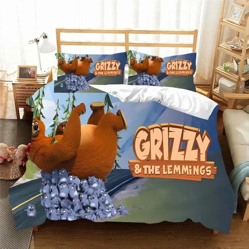 3D G-Grizzy and The Lemmings Bedding Set Duvet Cover Comforter Bed Single Twin Full Queen Youth Kids Girl Boys Gift Bed Sheets 70x133cm 2pcs