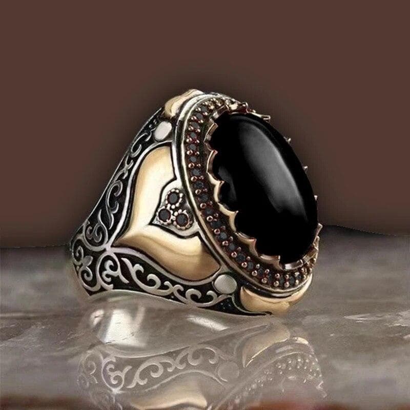 Retro Handmade Turkish Signet Rings For Men Ancient Silver Color Carved Scorpion Animal Rings Yellow Zircon Inlay Muslim Rings 8