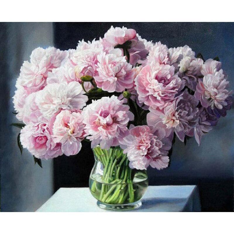 Full Round Drill 5D Diamond Painting Pink Peony Flowers Cross Stitch 20X30CM