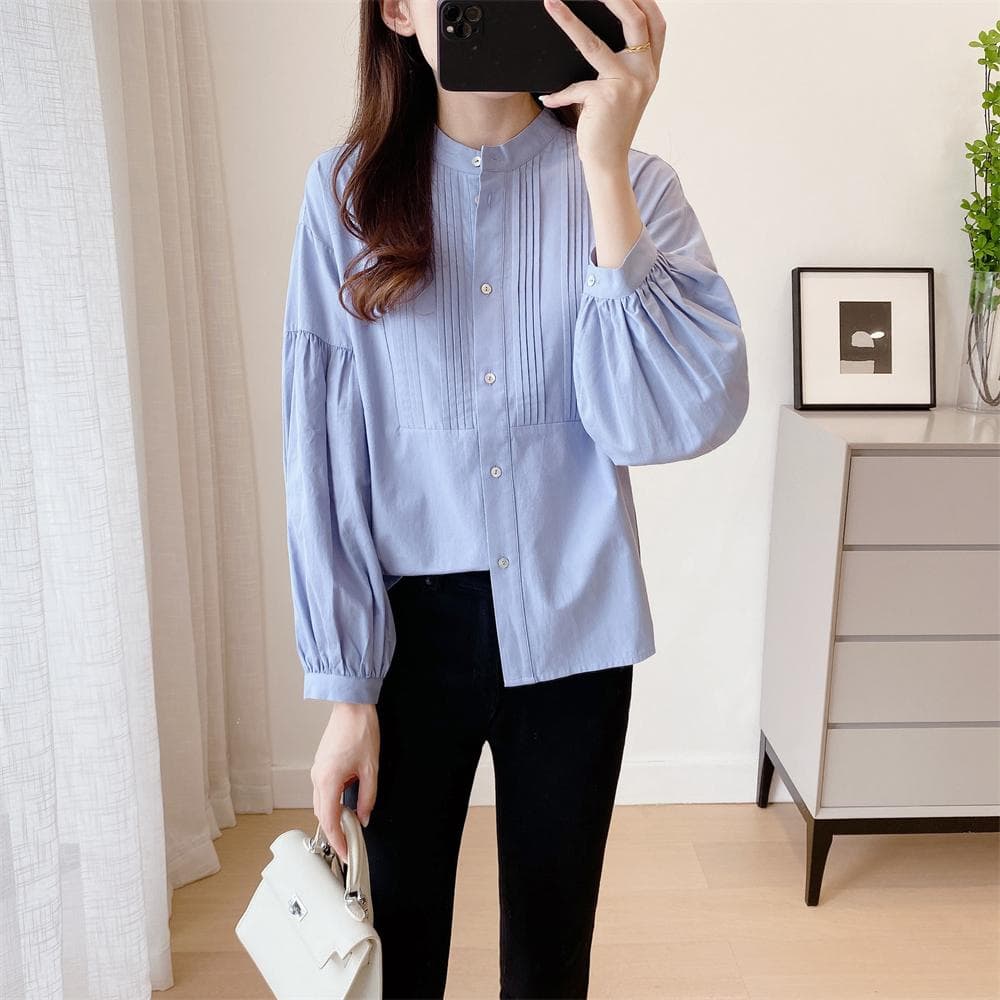 Loose Women's Lantern Sleeve Pleated Top Long Sleeve Shirt for Women's Autumn New Style XXL
