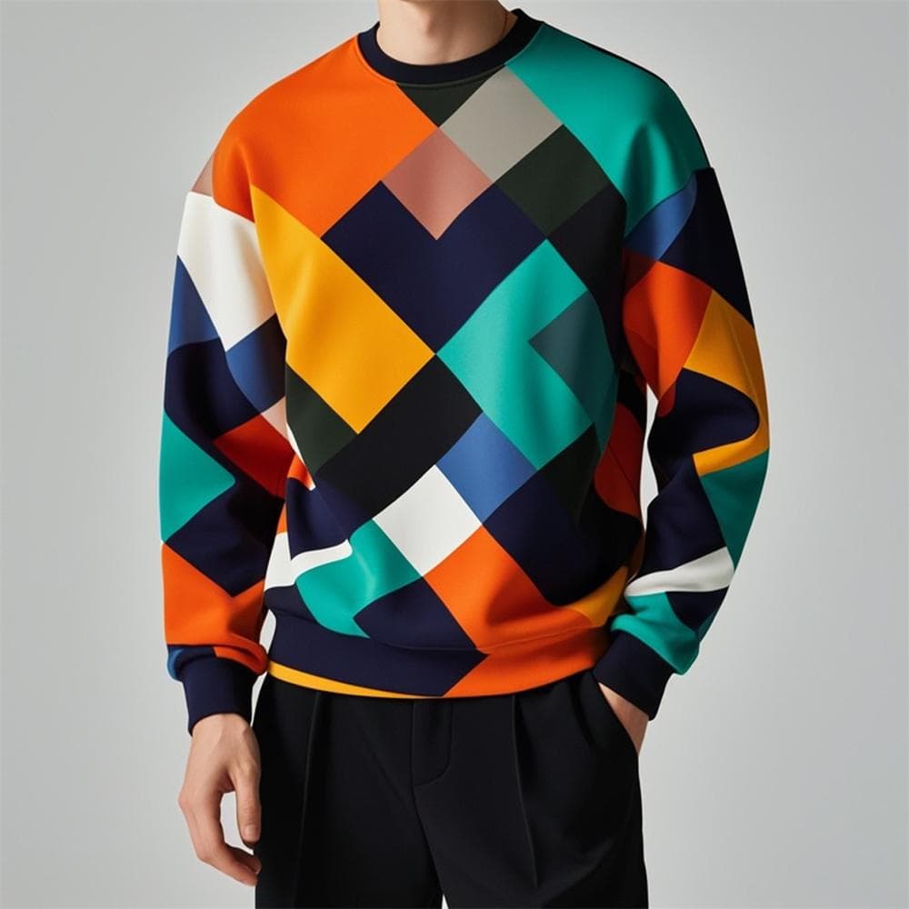 Autumn Pullover Sweatshirt For Men Geometry Graphic Print Long Sleeve Tops Oversized O-Neck Golf Pullover Casual Male Sweatshirt 4XL