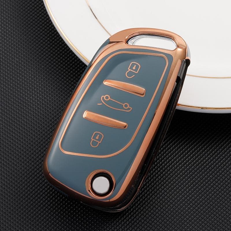 3 Button Soft TPU Car Fold Key Case Full Cover for Peugeot for Citroen C1 C2 C3 C4 C5 DS3 DS4 DS5 DS6 Remote Key Holder Accessories Key Case grey
