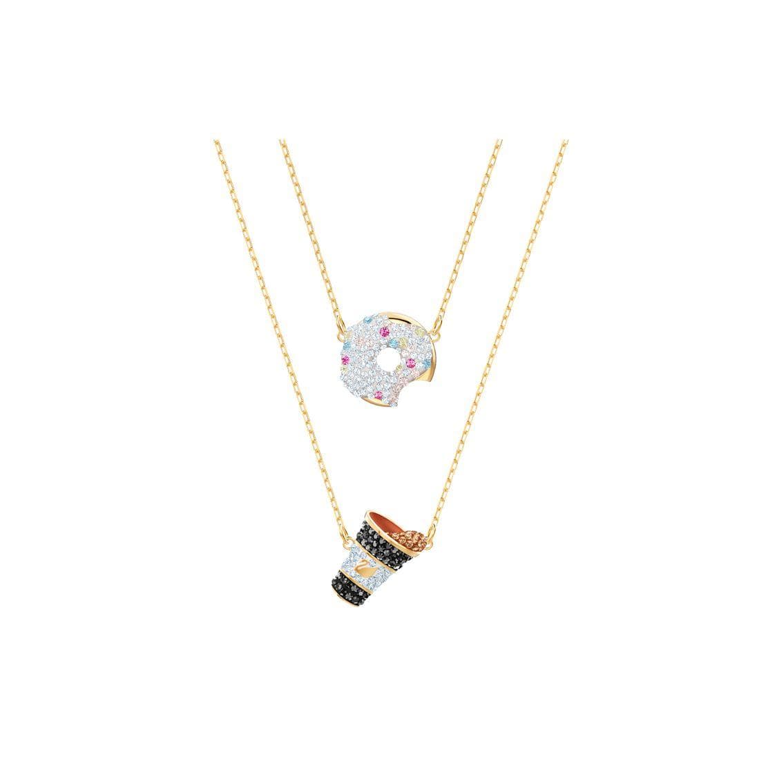 Swarovski Nicest Donut Coffee Pattern Necklace Set Women necklaces Gold 5459142 Box (Random Color)