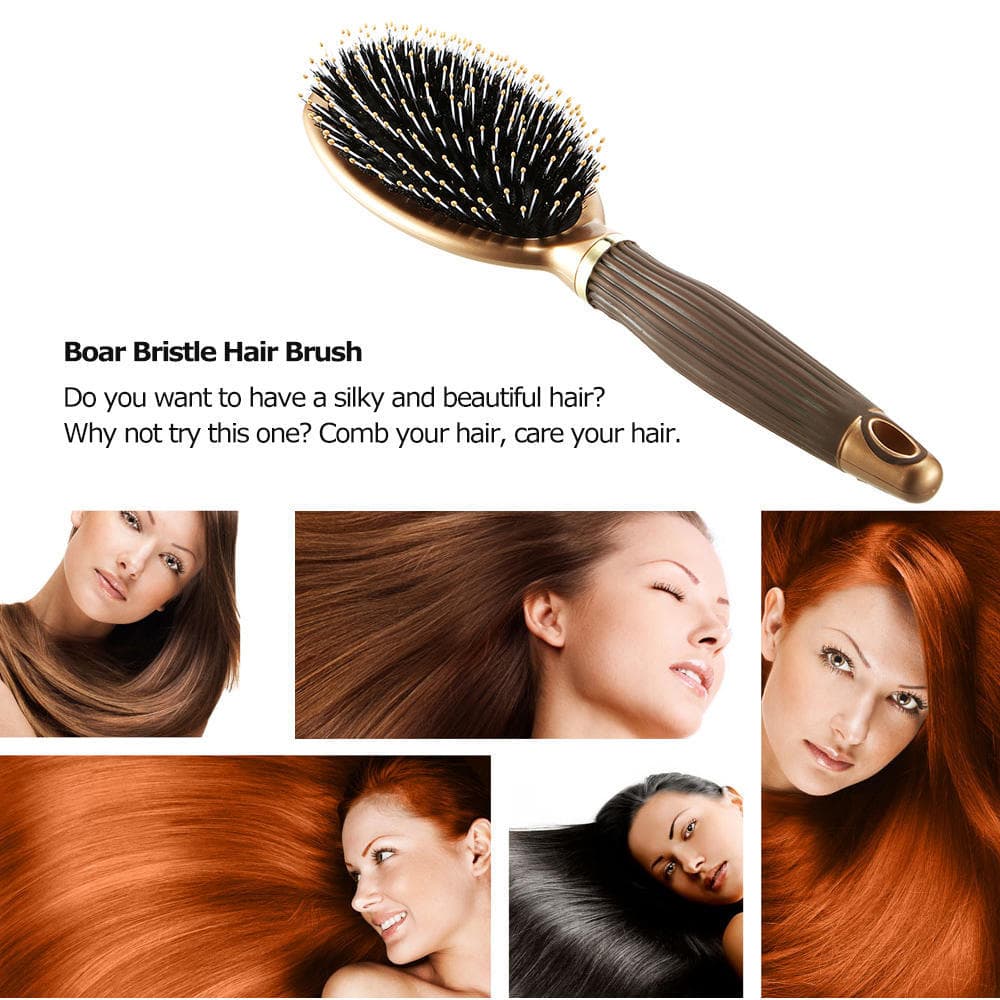 Boar Bristle Hair Brush Anti-static Puddle Comb Nylon Massage Hair Care Tool Non-slip Handle