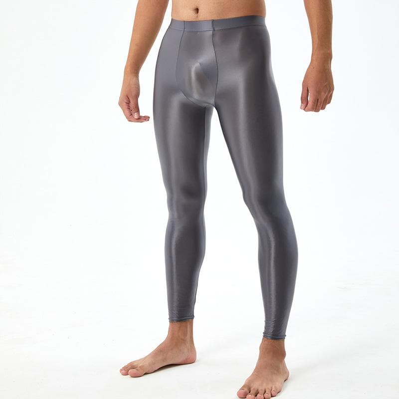 Men's Silky Smooth Sexy Tight Leggings U Convex Glossy Pants Bodybuilding Plus Size Shiny XL grey