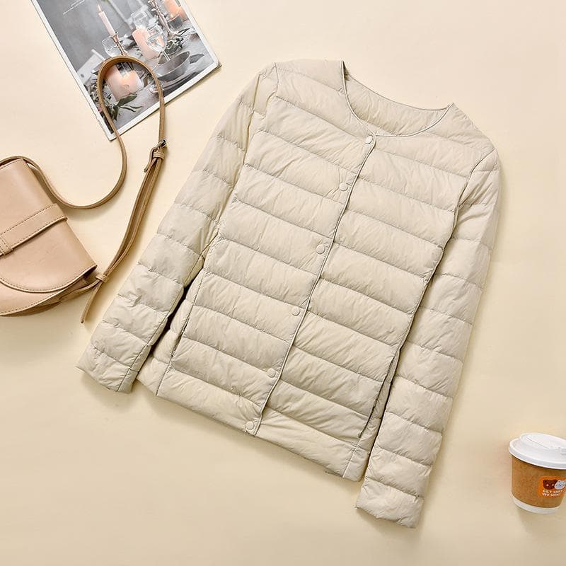 Lightweight Down Jacket Women's Short Style New Round Neck Thin Liner Slim Fit Inner Wear Bottoming Large Size Jacket 4XL