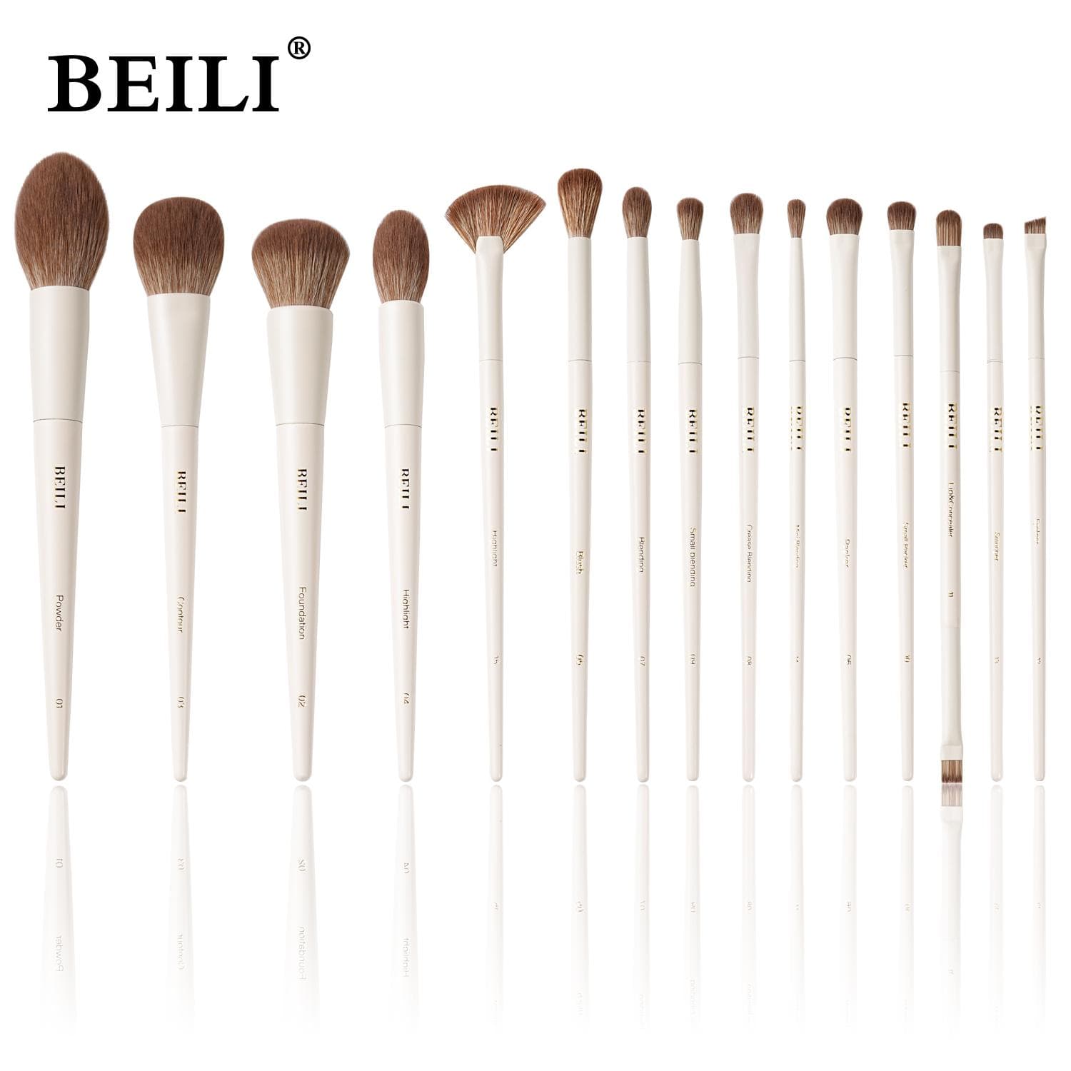 BEILI Makeup Brushes 15pcs Professional Premium Synthetic Goat Hair Kabuki Foundation Blending Face Powder Blush Concealers Eye Shadows With Holder 15pcs antique white