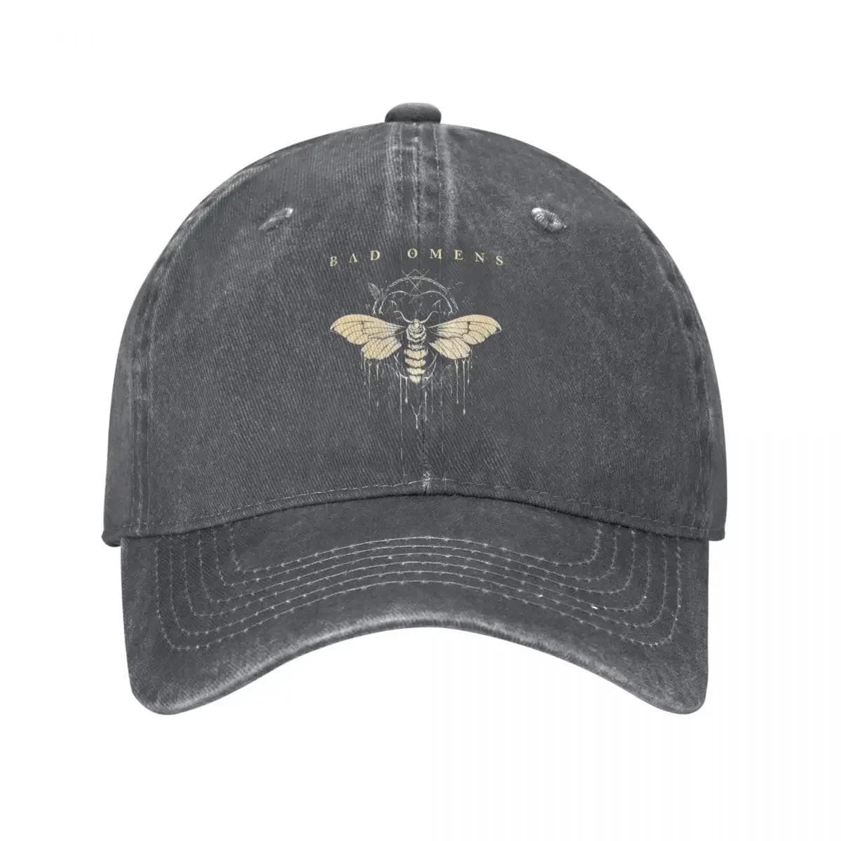 Bad Omens Moth Men Women Baseball Cap Metal Rock Distressed Denim Caps Hat Vintage Outdoor Summer Gift Snapback Hat Adjustable dark gray