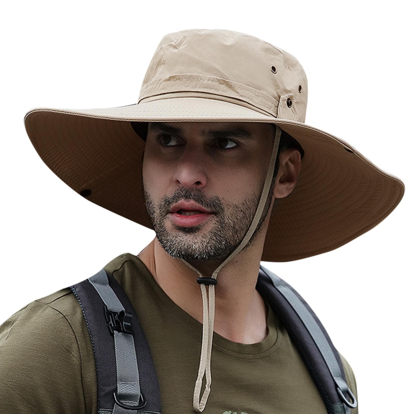 Sun Hat Wide Brim UV Protection Foldable Bucket Hat for Fishing Hiking Camping 12CM Brim khaki
