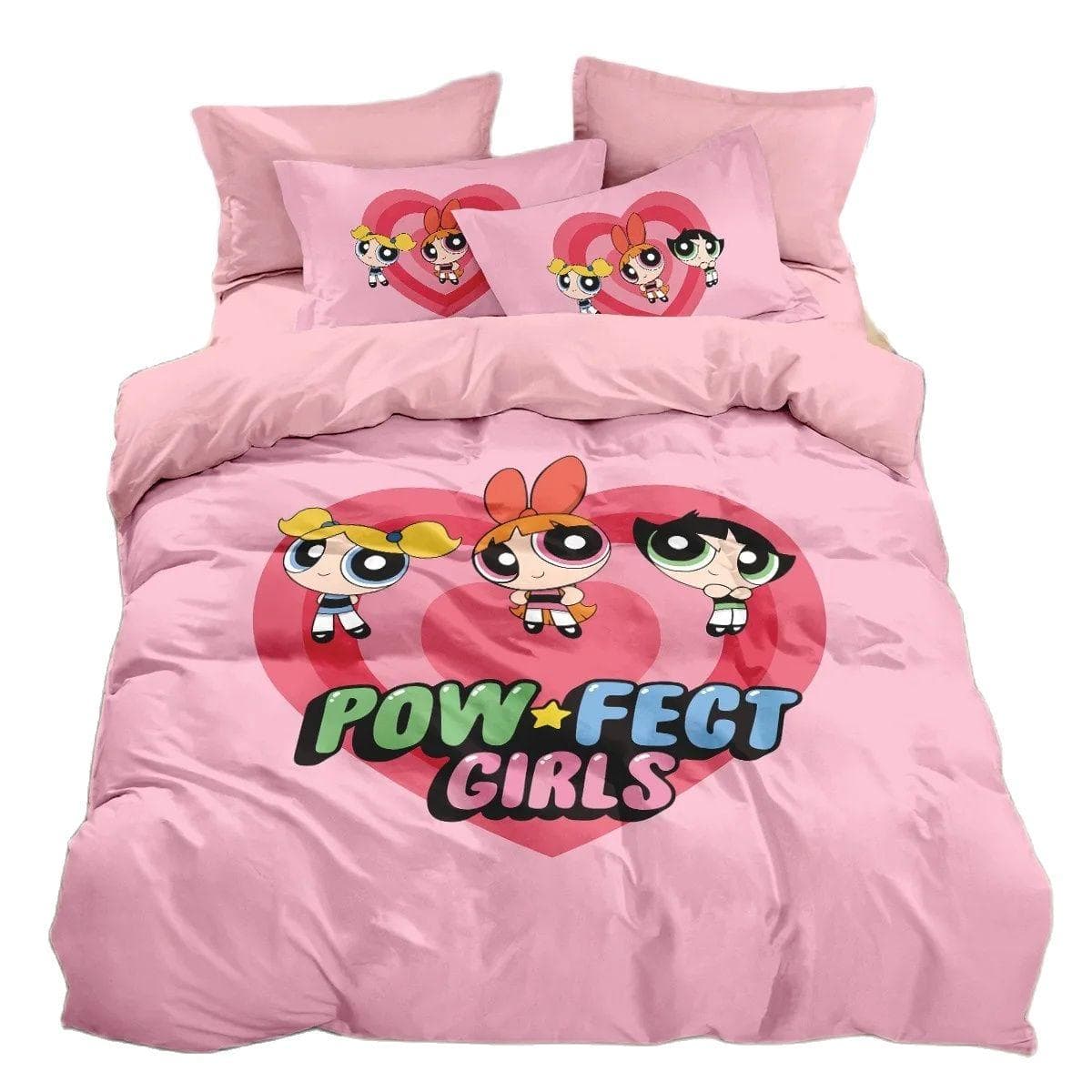 P-Powerpuff Girls Bedding Set,Cartoon Fashion 3D Printing Powerpuff Girls Duvet Cover,Home Decoration Boy Girl King Size Quilt 200x200cm 3pcs