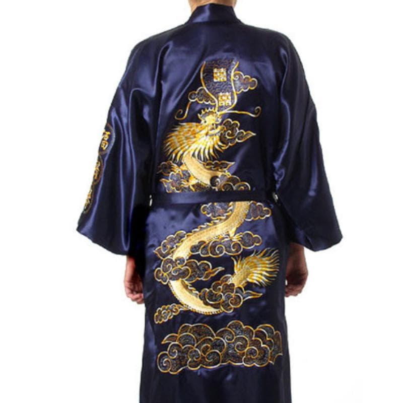 Ethnic Chinese Style Men's Clothing Men's Dalong Bathrobe Bathrobe Dragon Robe Tang Suit Pajamas Nightgown Home Service Embroidered Dalong M navy blue