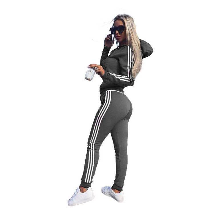 Fashion Ladies Summer Sports and Leisure Suit M grey