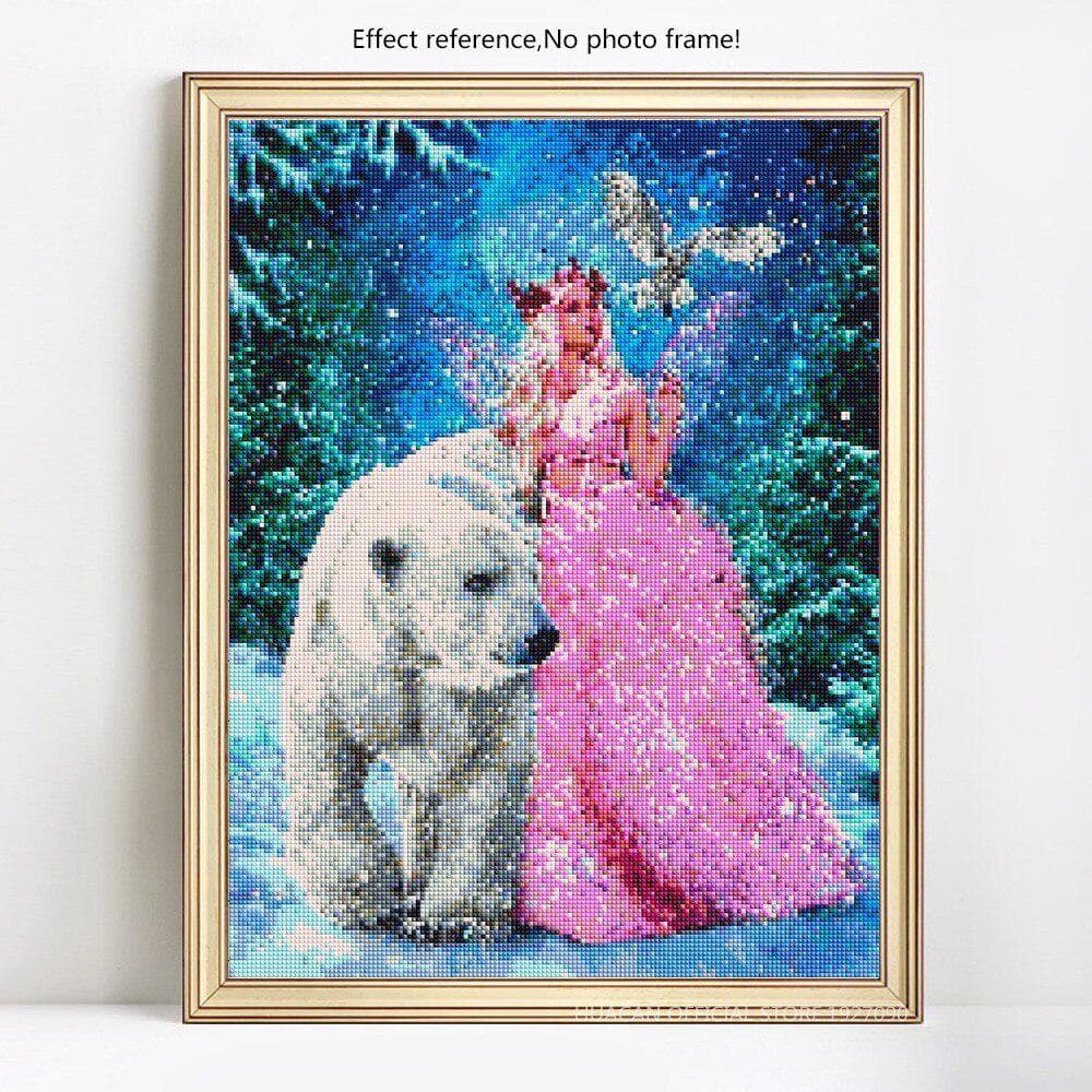 Diamond Mosaic Portrait Girl And Bear Full Round Drill Diamond Painting Embroidery 20X30