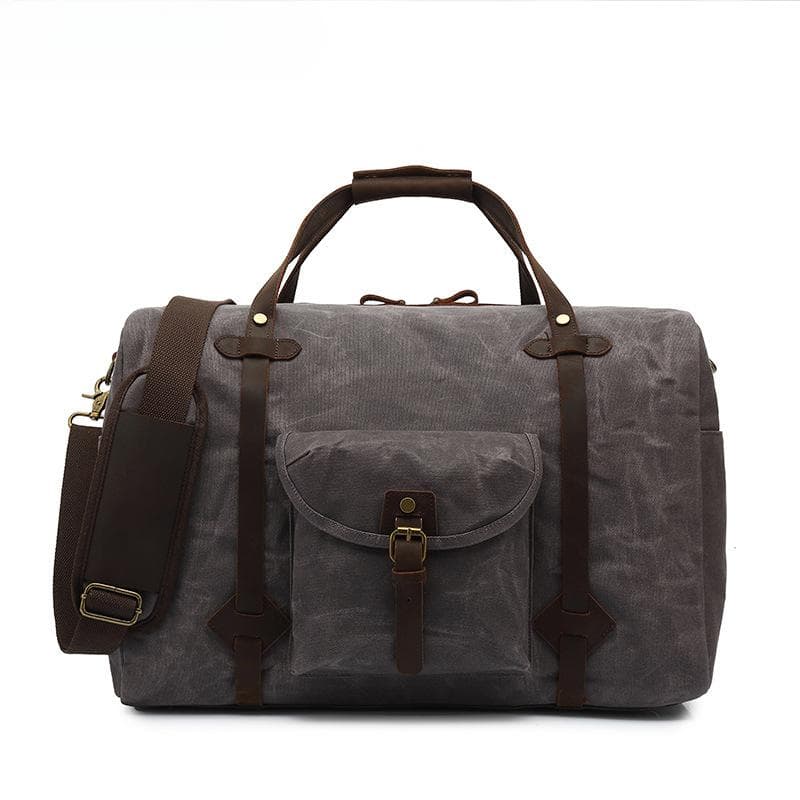 Waxed Canvas Luggage Leather Carry-on Travel Bag Casual Men's Bag Single Shoulder Crossbody Travel Bag gray