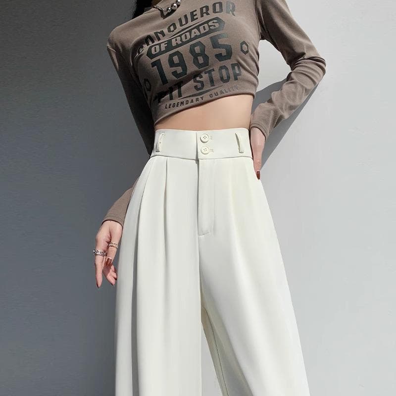 Wide-leg Casual Pants Women's Spring and Autumn New High-end Straight-down Suit Pants 5XL white