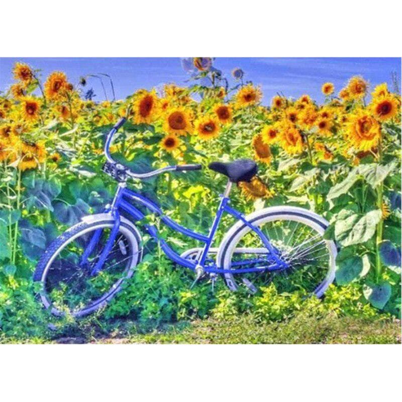 Full Round Drill Diamond Painting Bicycle Under A Sunflower Flower Embroidery Cross Stitch 20X30CM