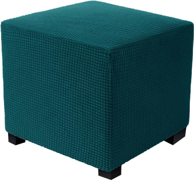 Jacquard Durable Square Stretch Footrest Ottoman Cover Folding Storage Stool Furniture Protector Rectangle Bench Slipcover L dark cyan