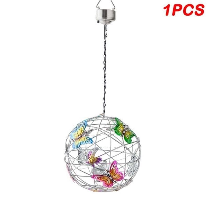 1PCS LED Solar Butterfly Hanging Tree Ball Lamp Outdoor Courtyard Garden Decorative Round Balls Hanging Light 11.5*11.5cm white