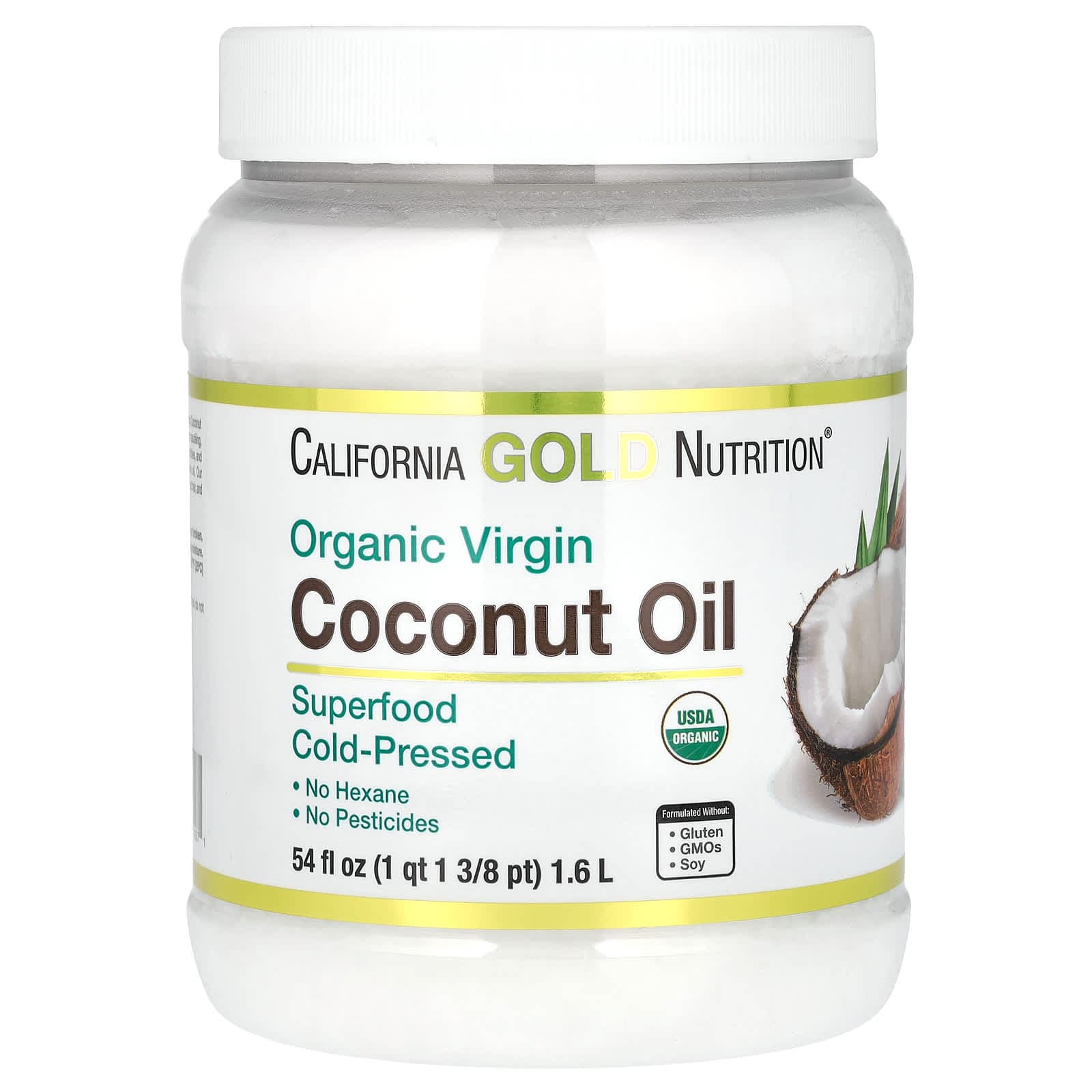 California Gold Nutrition, Superfood, Cold-Pressed Organic Virgin Coconut Oil, 54 fl oz (1.6 L)