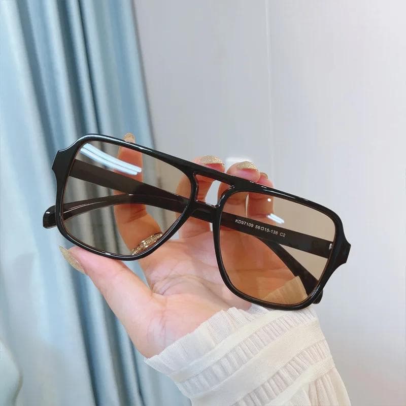 Large Frame Retro Square Sunglasses for Women Men Vintage Polygon Fashion Eyewear Double Beam UV Protection 1PC