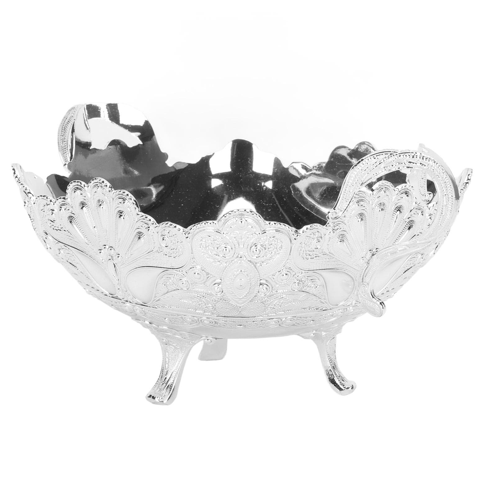 Alloy Serving Bowl Peacock Print European Style Quadrate Vintage Fruit Bowl for Living Room Office L(for 6.5-9kg)