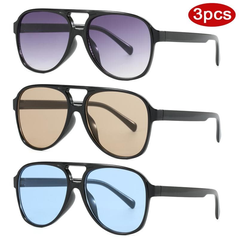 Trendy Double Bridge Pilot Women Square Sunglasses 3pcs UV400 Large Frame Protective Glasses for Outdoor Driving