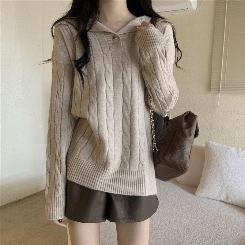 Gentle Style Wear Sweater Jacket Korean Style Spring and Autumn High Grade Feeling Small Crowd Foreign Style Polo Collar Fashion Pullover Sweater XL